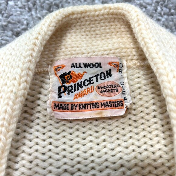 Knitting Masters Vintage 1950s Princeton Wool Cardigan Sweater W/ Red Stripes - Picture 3 of 7